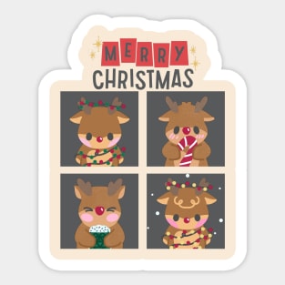 Merry Christmas cute Reindeers Seasons Greetings Tis The Season To Be Jolly Cute Sticker